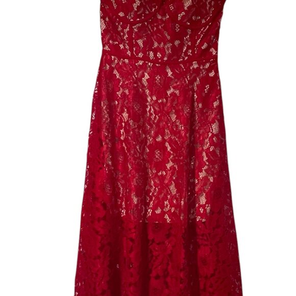 NWT Pretty Little Thing Lace Midi Bright Red Dress Party Hearts Day Sz 4 Corset - Picture 4 of 8